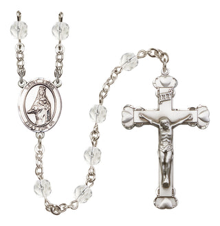 Silver Plated 6mm Fire Polished Saint Emma Uffing Rosary in Crystal
