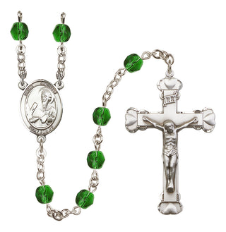 Silver Plated 6mm Fire Polished Saint Andrew the Apostle Rosary in Emerald