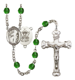 Saint Brendan The Navigator and Navy Rosary with Emerald Beads