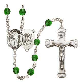 Silver-Plated 6mm Saint Brendan the Navigator / Navy Rosary