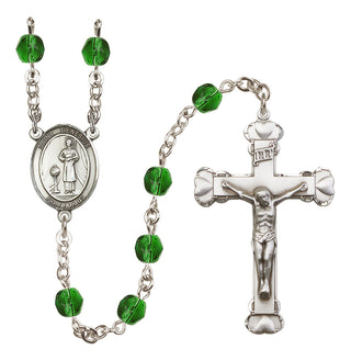 Silver Plated 6mm Fire Polished Saint Genesius of Rome Rosary in Emerald
