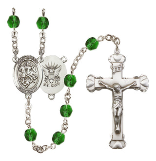 Silver-Plated 6mm Saint George / Navy Rosary
