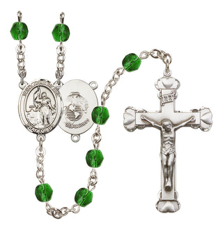 Silver Plated 6mm Fire Polished Saint Joan of Arc / Marines Rosary in Emerald