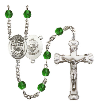 Saint Michael and Marines Rosary with Emerald Beads