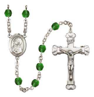 Silver Plated 6mm Fire Polished Saint Monica Rosary in Emerald