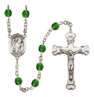 Silver Plated 6mm Fire Polished Saint Richard Rosary in Emerald