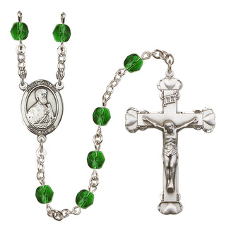 Silver Plated 6mm Fire Polished Saint Thomas the Apostle Rosary in Emerald
