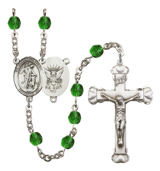 Guardian Angel and Navy Rosary with Emerald Beads