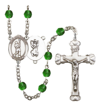 Saint Christopher and Lacrosse Rosary with Emerald Beads