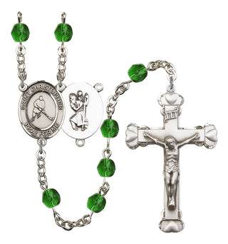 Saint Christopher and Ice Hockey Rosary with Emerald Beads