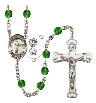 Saint Christopher and Tennis Rosary with Emerald Beads