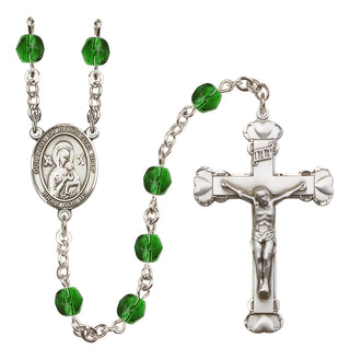 Silver Plated 6mm Fire Polished Our Lady of Perpetual Help Rosary in Emerald