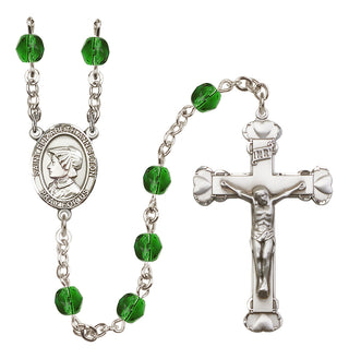 Silver Plated 6mm Fire Polished Saint Elizabeth Ann Seton Rosary in Emerald