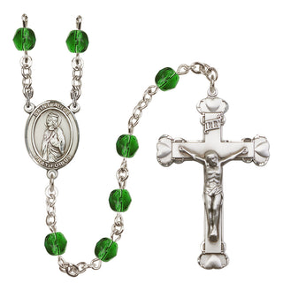 Silver Plated 6mm Fire Polished Saint Alice Rosary in Emerald