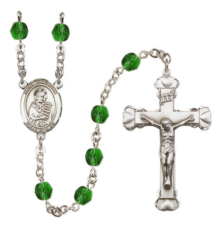 Silver Plated 6mm Fire Polished Saint Christian Demosthenes Rosary in Emerald