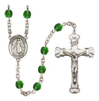 Silver Plated 6mm Fire Polished Blessed Karolina Kozkowna Rosary in Emerald