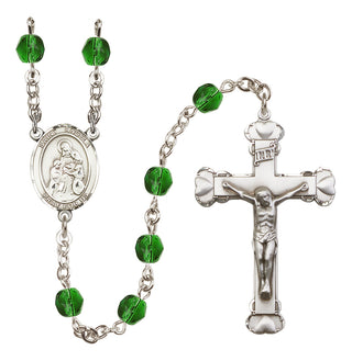 Silver Plated 6mm Fire Polished Saint Angela Merici Rosary in Emerald
