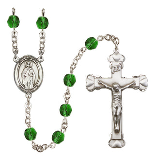 Silver Plated 6mm Fire Polished Saint Odilia Rosary in Emerald