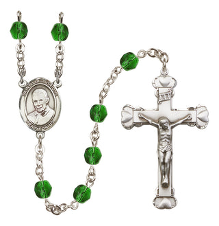 Silver Plated 6mm Fire Polished Saint Luigi Orione Rosary in Emerald