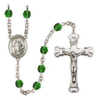 Silver Plated 6mm Fire Polished Saint Clement Rosary in Emerald