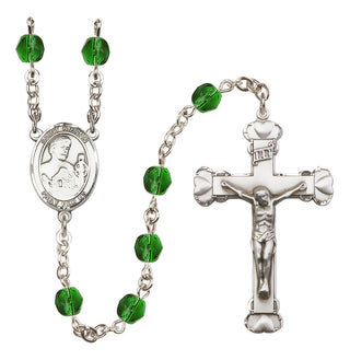 Silver Plated 6mm Fire Polished Saint Kieran Rosary in Emerald
