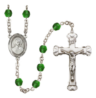 Silver Plated 6mm Fire Polished Saint John Berchmans Rosary in Emerald