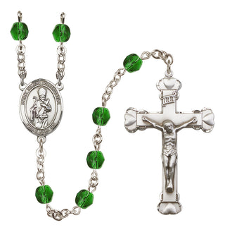 Silver Plated 6mm Fire Polished Saint Simon the Apostle Rosary in Emerald