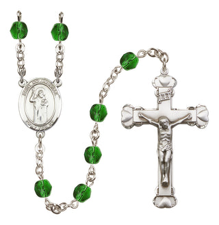 Silver Plated 6mm Fire Polished Saint Columbkille Rosary in Emerald