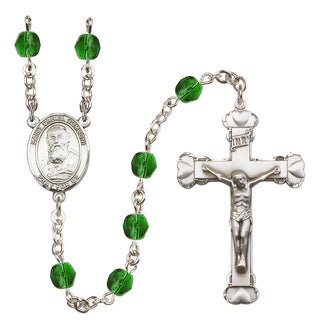 Silver Plated 6mm Fire Polished Saint Daniel Comboni Rosary in Emerald