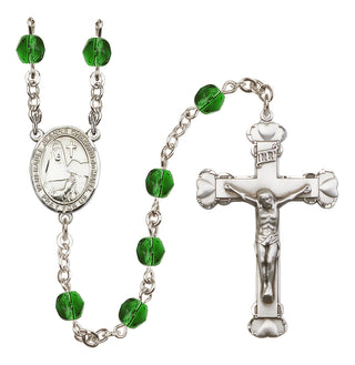 Silver Plated 6mm Fire Polished Saint Jeanne Chezard de Matel Rosary in Emerald