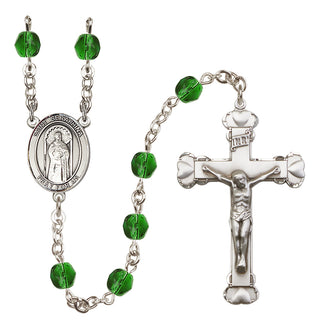 Silver Plated 6mm Fire Polished Saint Seraphina Rosary in Emerald