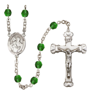 Silver Plated 6mm Fire Polished Saints Peter & Paul Rosary in Emerald