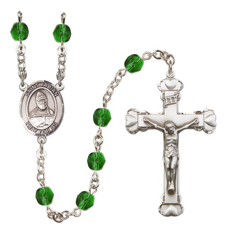 Silver Plated 6mm Fire Polished Saint Fabian Rosary in Emerald