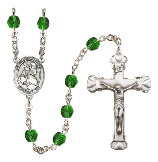 Silver Plated 6mm Fire Polished Guardian Angel Protector Rosary in Emerald