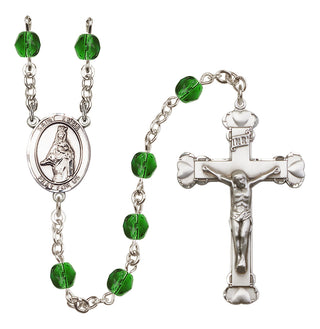 Silver Plated 6mm Fire Polished Saint Emma Uffing Rosary in Emerald
