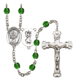 Saint Christopher and Baseball Rosary with Emerald Beads