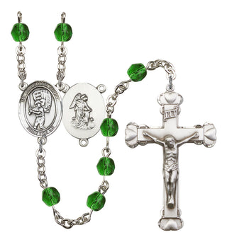 Guardian Angel and Baseball Rosary with Emerald Beads