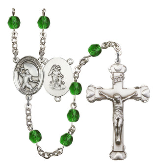 Guardian Angel and Football Rosary with Emerald Beads