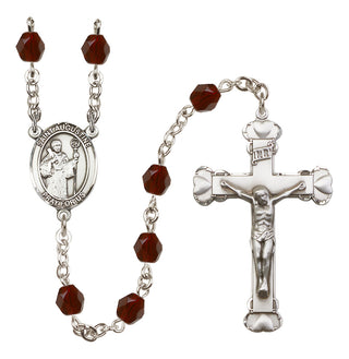 Silver Plated 6mm Fire Polished Saint Augustine Rosary in Garnet