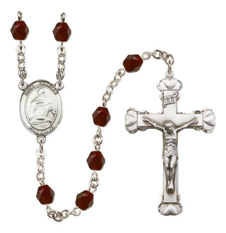 Silver Plated 6mm Fire Polished Saint Charles Borromeo Rosary in Garnet