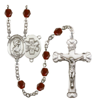 Saint Christopher and EMT Rosary with Garnet Beads