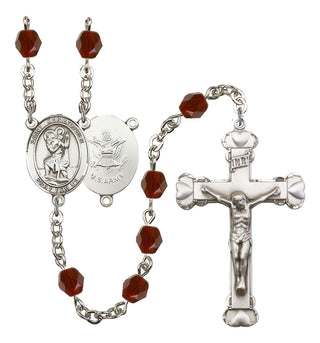 Saint Christopher and Army Rosary with Garnet Beads