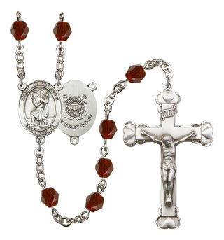 Saint Christopher and Coast Guard Rosary with Garnet Beads