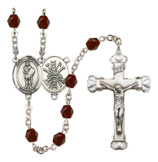 Silver Plated 6mm Fire Polished Saint Florian/Firefighter Rosary in Garnet