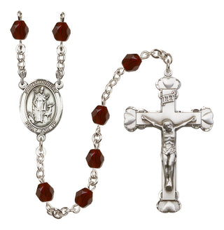 Silver Plated 6mm Fire Polished Saint Hubert of Liege Rosary in Garnet