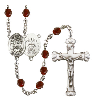 Saint Michael and Air Force Rosary with Garnet Beads