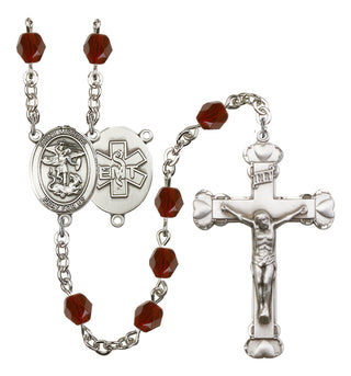 Saint Michael and EMT Rosary with Garnet Beads