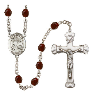 Silver Plated 6mm Fire Polished Saint Raphael the Archangel Rosary in Garnet