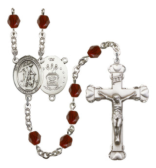 Guardian Angel and Air Force Rosary with Garnet Beads