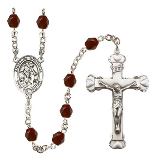 Silver Plated 6mm Fire Polished Angel de la Guardia Rosary in Garnet